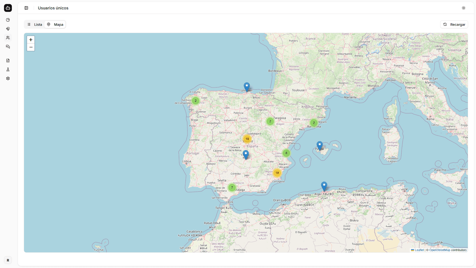 Mapa de los usuarios unicos